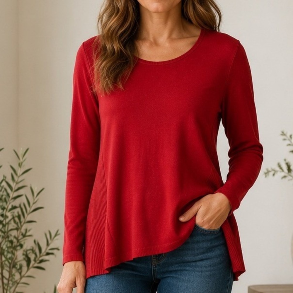J. Jill Tunic Sweater Ribbed Side Panel Scoop Neck Minimalist Quiet Luxury LP